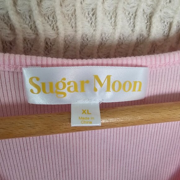 Sugar Moon Light Pink Ribbed Tee | Size XL | Ruffle Hem | Feminine Casual Top - Picture 2 of 5